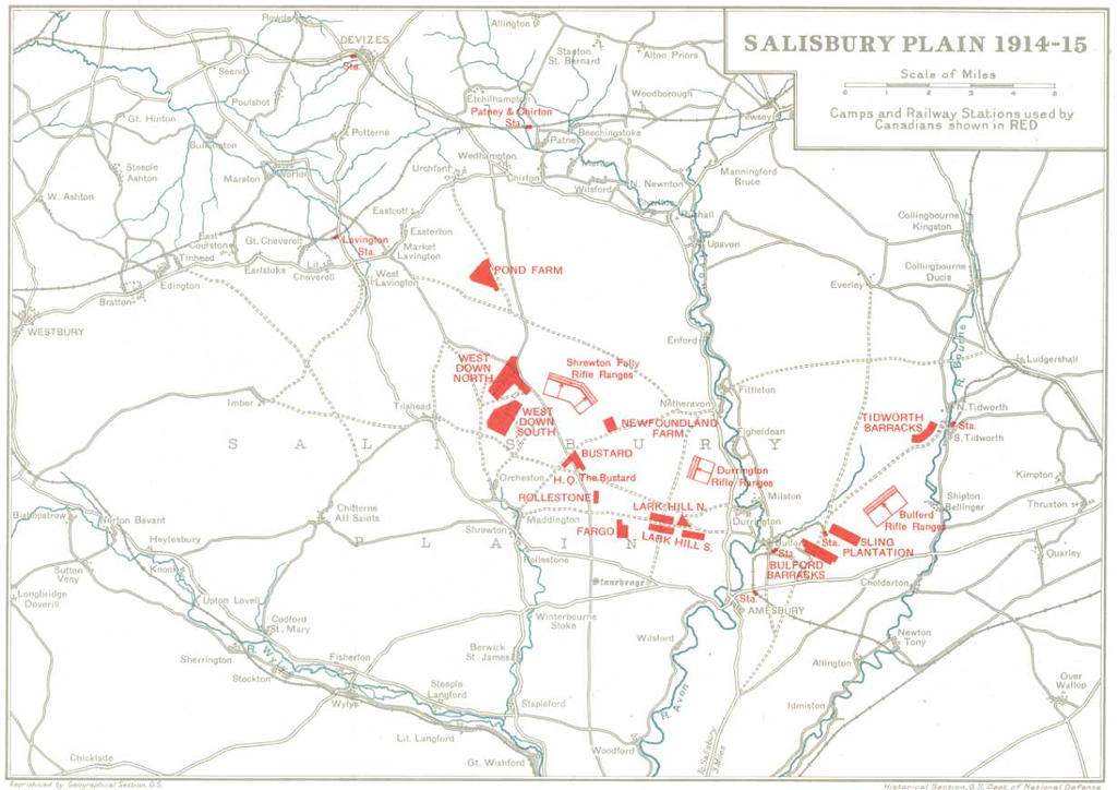 Map of Canadian soldiers camps at Salisbury Plain